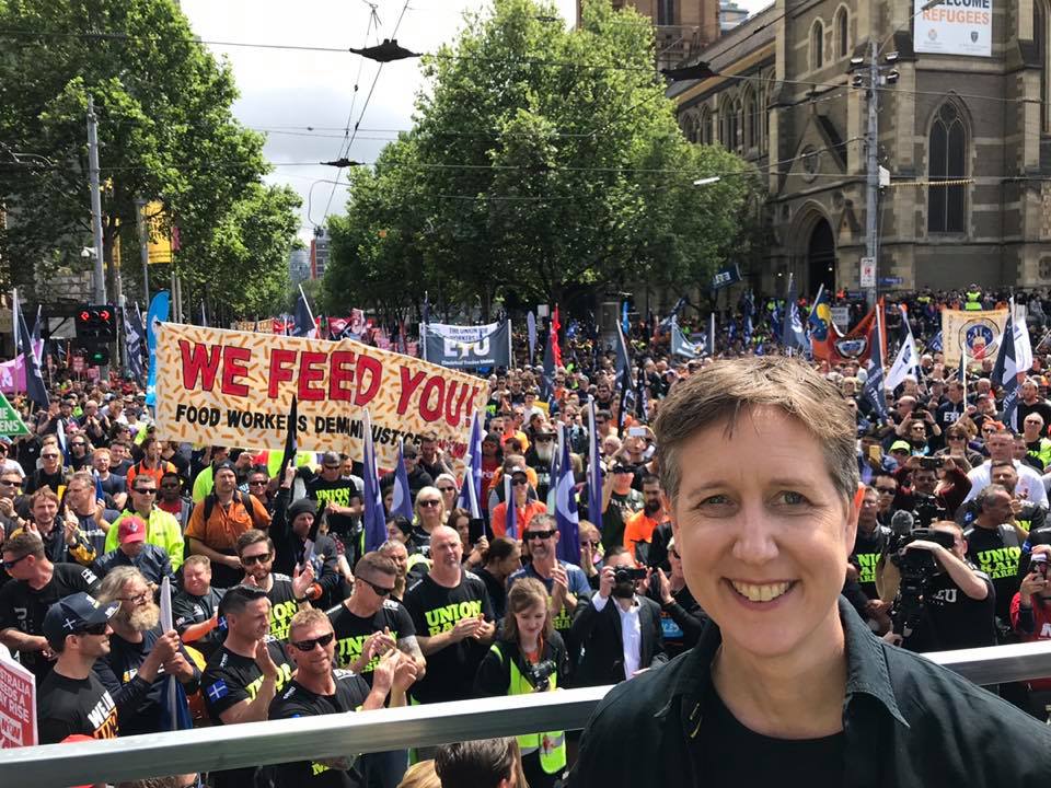 Sally McManus at the Change the Rules rally in Melbourne